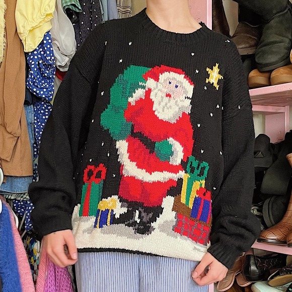 Vintage Karen Scott Santa Clause Present Colorful Crewneck Christmas Sweater - Picture 2 of 4